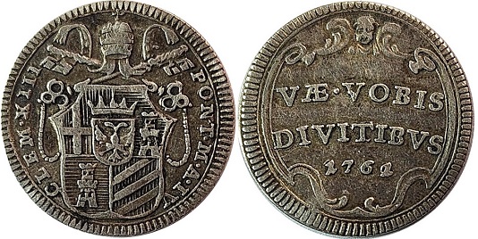 Clement XIII 1761 Half Grosso